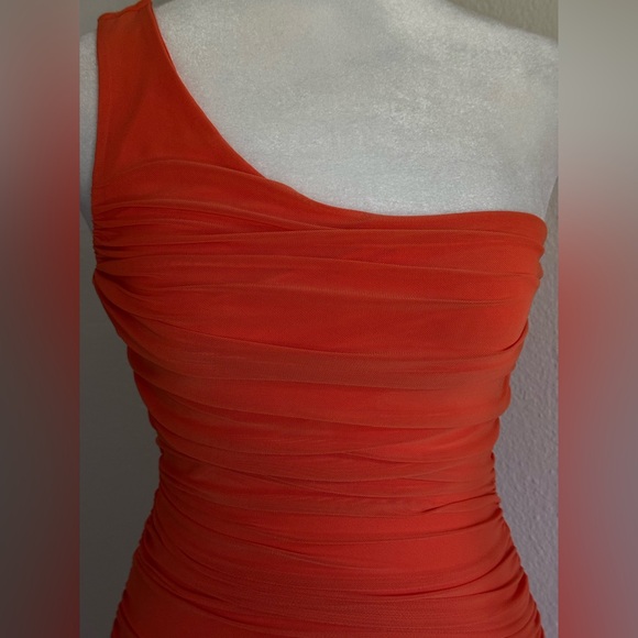 Bar III Women's One-Shoulder Handkerchief-Hem Orange Midi Dress - Picture 5 of 5
